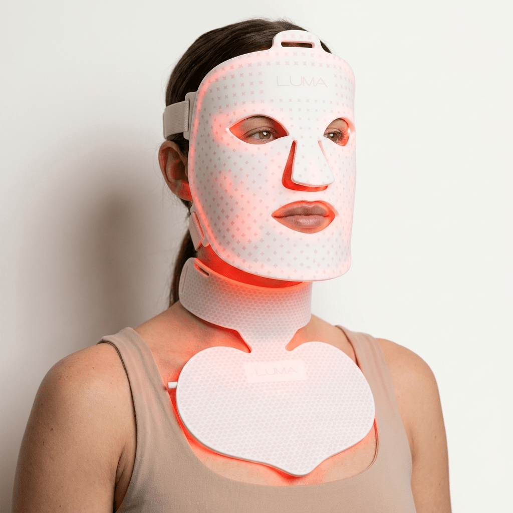 Luma Mask + Luma Neck - Sistema Completo de Terapia LED Luz Roja | Rostro, Cuello y Escote